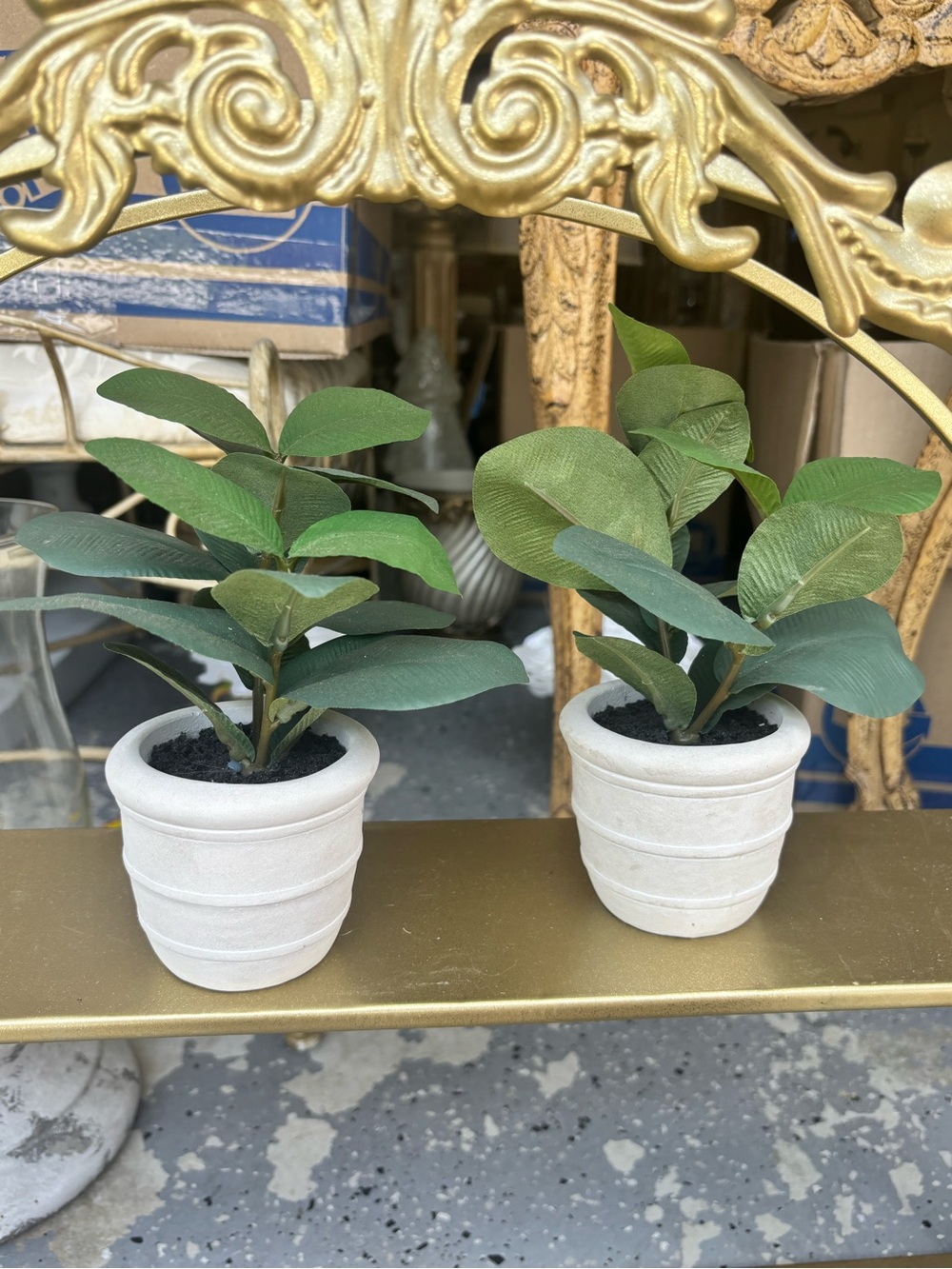 Artificial Potted Plant Set — Green Faux Foliage in White Ceramic Pots